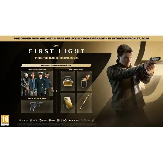 007 First Light PC The box art for 007 First Light on PC, showing a young James Bond in a cinematic pose.