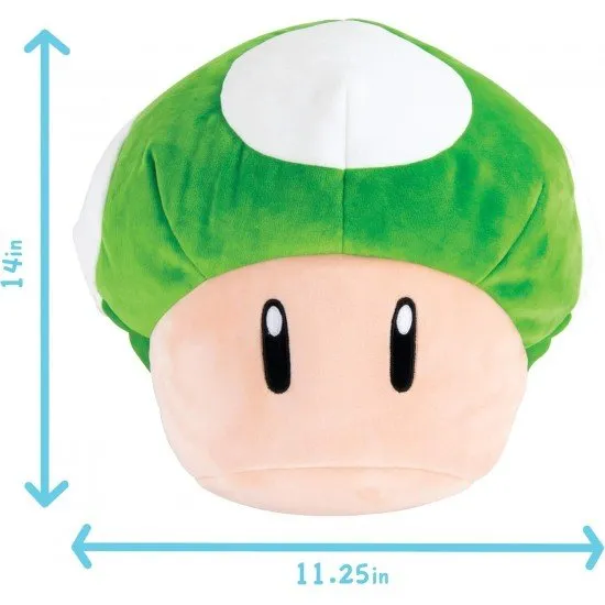 Super Mario 1-Up Mushroom Plush A green and white plush toy of a 1-Up Mushroom from Super Mario, shown from the front.