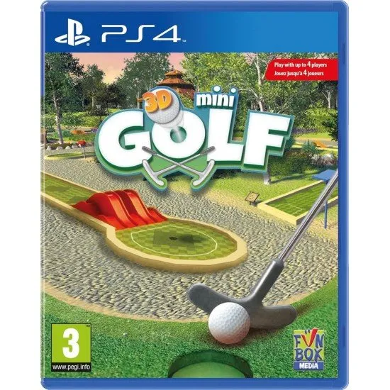 A colourful mini-golf course set in a green park with a windmill obstacle and a golf ball near the hole