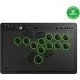 An ultra-thin black leverless arcade controller with sixteen mechanical buttons and a glowing RGB light ring