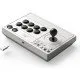 A sturdy white and black arcade fight stick featuring a ball-top joystick and large arcade-style buttons