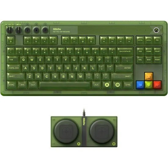 A tenkeyless mechanical keyboard featuring a green and black colour scheme inspired by the original Xbox with a large glowing Xbox button