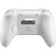 A sleek white pro-style controller with offset sticks and back paddles sitting in a matching white magnetic charging dock
