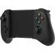 A black expandable mobile gaming controller with offset sticks and a central slot for a smartphone