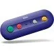 A small purple wireless adapter with ports for GameCube and Wii Classic controllers next to a Nintendo Switch console