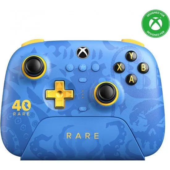 Rare 40th Anniversary edition 8BitDo controller featuring iconic character motifs and a golden D-pad