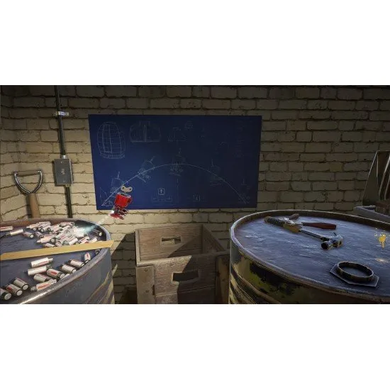 A-RED Walking Robot PS5 game cover featuring a small red wind-up robot in a large workshop