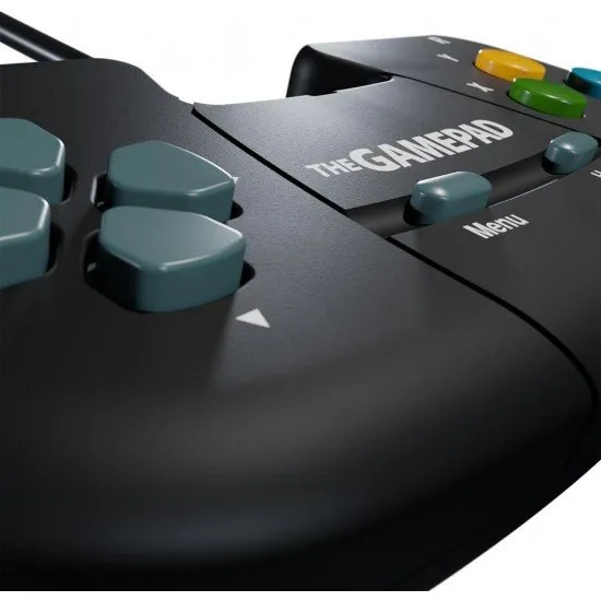 The A500 Mini Joypad in Black featuring ZX Spectrum themed buttons and a four-way directional pad