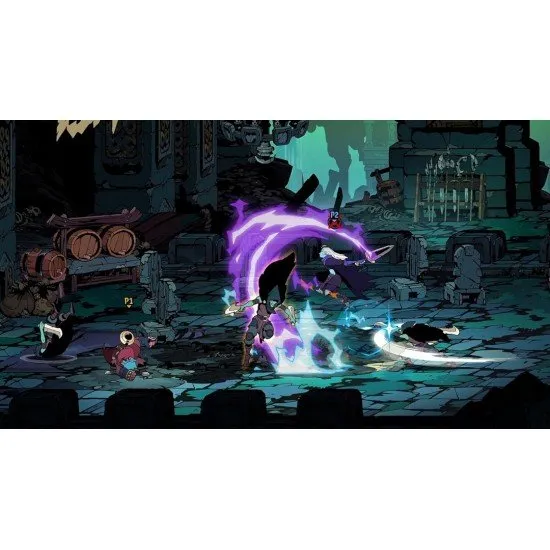 A group of fantasy heroes including a dwarf with a blunderbuss and a warrior with a colossal sword battling the Crimson Order