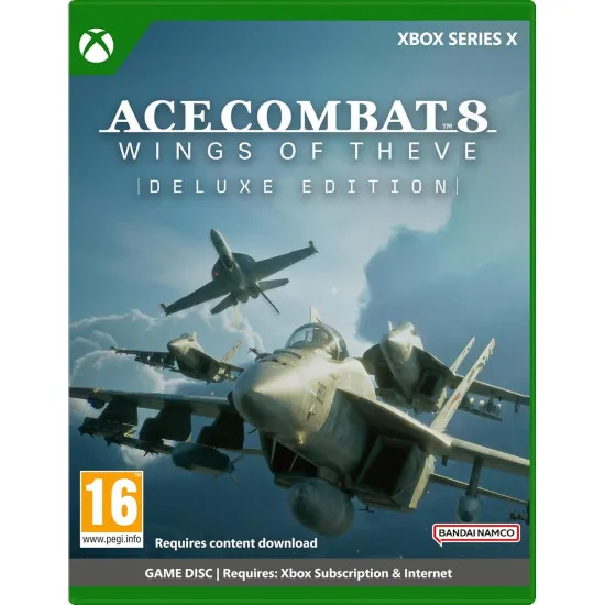 An Xbox game case displaying an advanced tactical fighter jet banking hard through dense storm clouds while firing a missile into a blazing sky