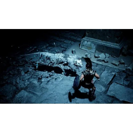The Greek hero Achilles standing amidst the ruins of Troy, featuring artwork from both Legends Untold and Survivor