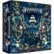 The box art of Adamastor board game showing a historical Portuguese caravel navigating through massive stormy waves under a dark brooding sky