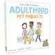 A bright and colourful board game expansion box showing various pets and lifestyle icons from the Adulthood game series