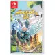 A Nintendo Switch game case showing a powerful warrior holding a sword split down the middle displaying glowing white angelic feathers on one side and dark crackling demonic horns on the other
