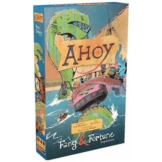 Ahoy Fang and Fortune expansion box art featuring the gargantuan Leviathan and the festive Coral Cap Pirates