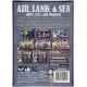 Two players engaged in a card game with three central theatre tiles representing Air, Land, and Sea combat zones