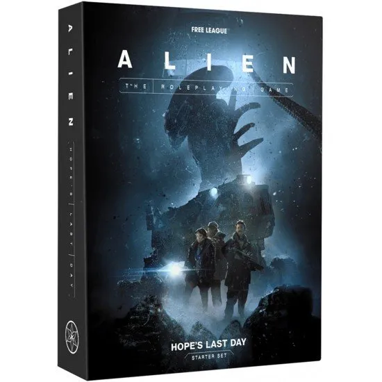 Alien RPG Evolved Edition Starter Set box showing the updated logo, dice, Xenomorph miniature, and game components