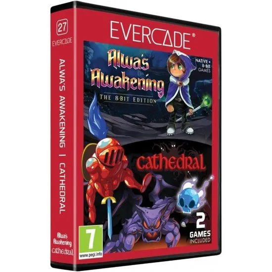 An Evercade game box and physical cartridge featuring artwork of a hooded knight and a magical staff-wielding protagonist