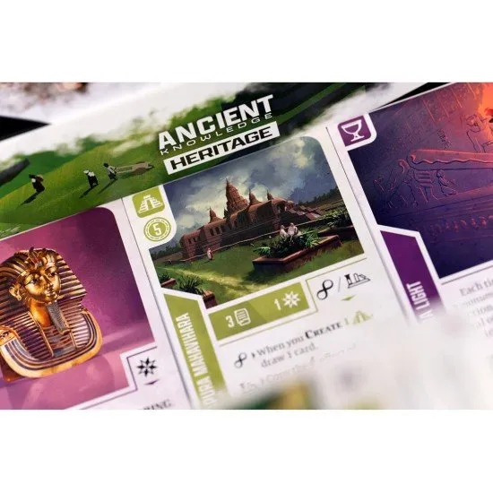 A collection of new civilisation cards featuring ancient wonders and a campaign log book