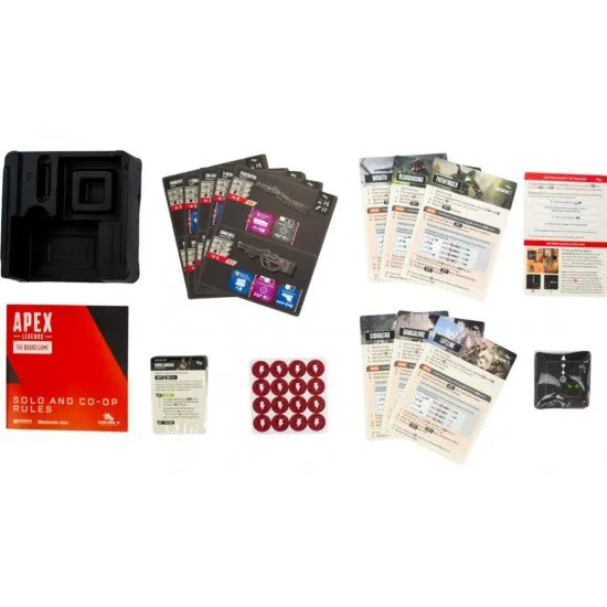 Apex Legends The Board Game Solo & Co-op Expansion box art showing the six core legends as automated opponents with the solo and co-op icons