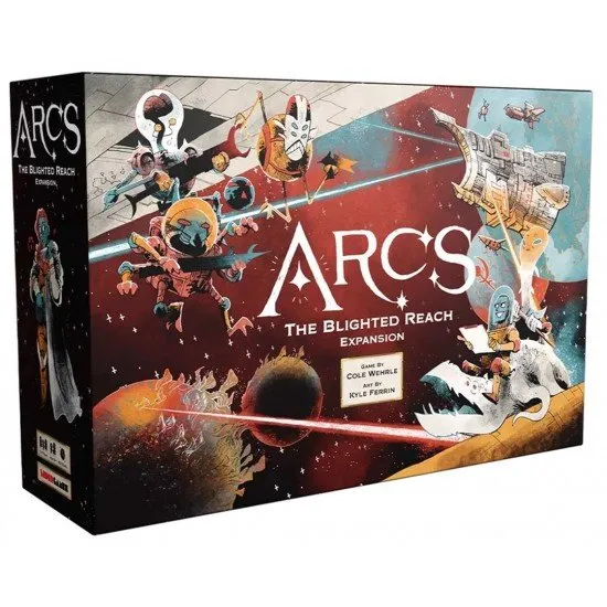 A large board game expansion box with vibrant sci-fi artwork showing a sprawling galactic map and diverse alien factions
