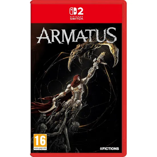Nintendo Switch 2 game case for Armatus showing a celestial warrior holding a scythe and gun against demon-infested ruins of Paris