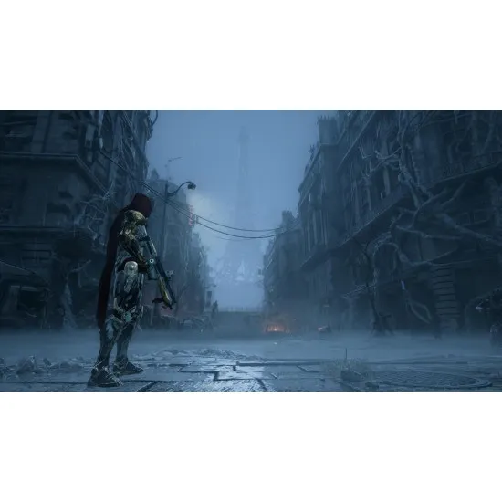 PlayStation 5 game case for Armatus showing a celestial warrior holding a scythe and gun against demon-infested ruins of Paris