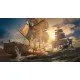 Edward Kenway standing on the deck of the Jackdaw with a backdrop of a tropical Caribbean island and stormy seas