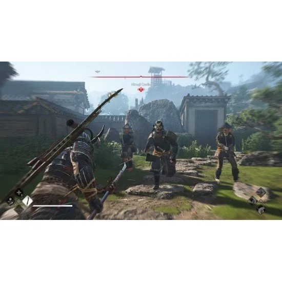 Assassin's Creed Shadows video game cover art showing the two protagonists, Naoe (shinobi) and Yasuke (samurai), in a feudal Japan setting (Nintendo Switch 2 cover)