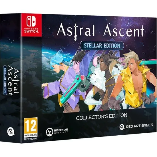 The box art for Astral Ascent Stellar Edition - Collector's Edition on Nintendo Switch, showing a pixel art character ready for combat against a fantasy background.