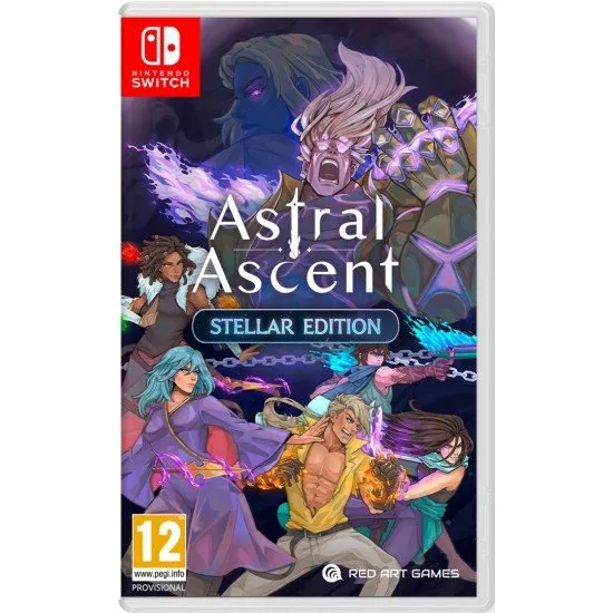 Astral Ascent Stellar Edition Switch The box art for Astral Ascent: Stellar Edition on Nintendo Switch, showing a pixel art character ready for combat against a fantasy background.