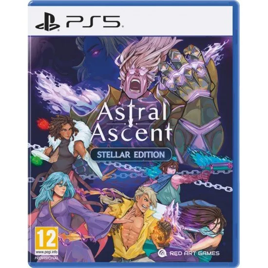 Astral Ascent Stellar Edition PS5 The box art for Astral Ascent: Stellar Edition on PS5, showing a pixel art character ready for combat against a fantasy background.