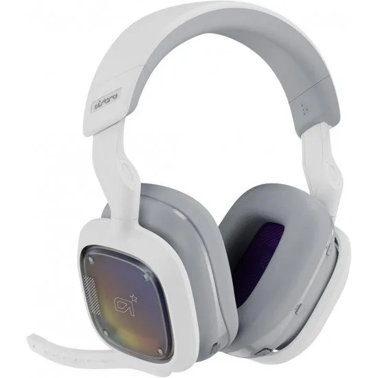 Astro A30 Wireless Headset White A white Astro A30 wireless gaming headset with an over-ear design.