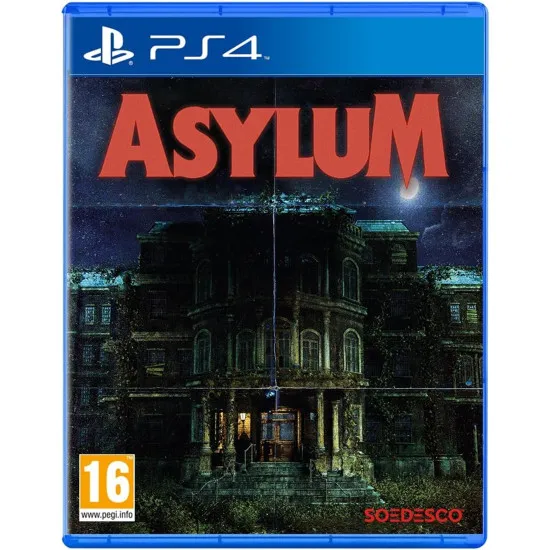 PlayStation 4 game case for Asylum showing the decaying facade of the Hanwell Mental Institute