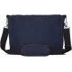 Atari Classic Varsity Messenger Bag in navy blue, showing the washed Atari logo screen print on the front flap
