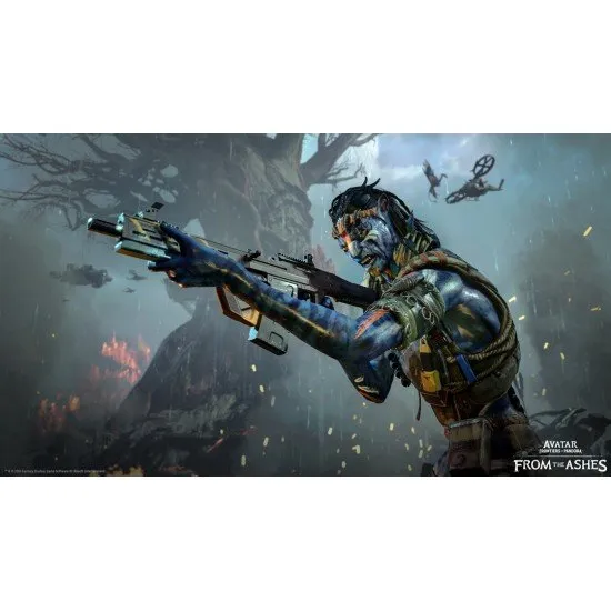 Avatar Frontiers of Pandora From the Ashes Edition PS5 box art with Na'vi character and banshee