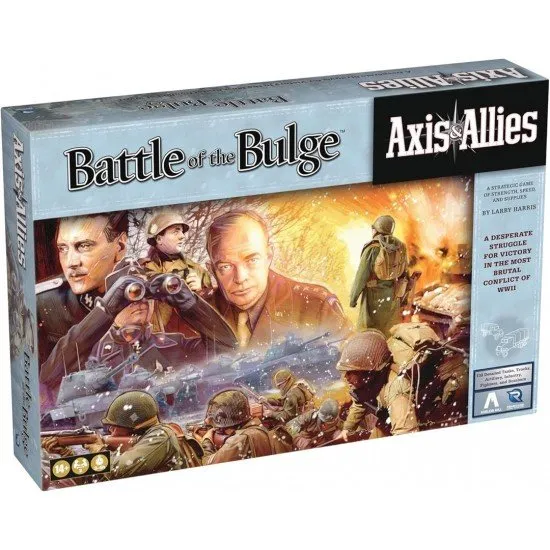 A bird's-eye view of a winter-themed hex grid board game map with numerous plastic tank and infantry pieces depicting a WWII battle