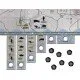 A bird's-eye view of a winter-themed hex grid board game map with numerous plastic tank and infantry pieces depicting a WWII battle