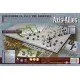 A bird's-eye view of a winter-themed hex grid board game map with numerous plastic tank and infantry pieces depicting a WWII battle