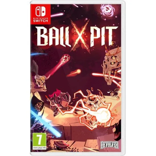 BALL X PIT Nintendo Switch box art featuring vibrant characters and explosive ball combinations