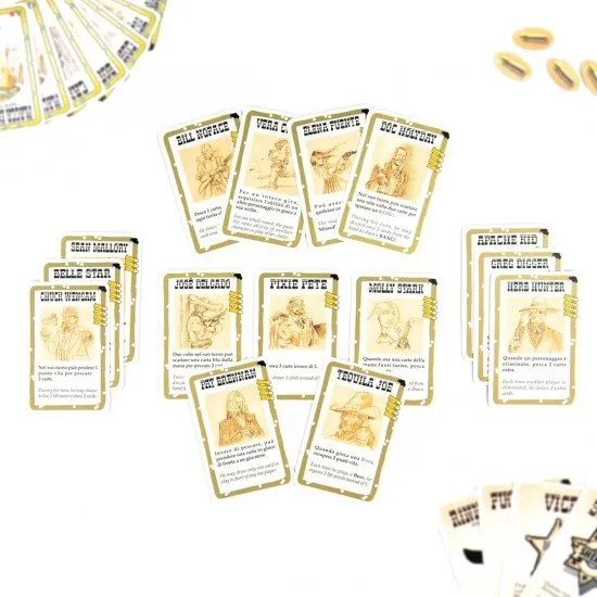 A collection of green-bordered cards and new character portraits for the Bang! card game