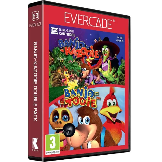 Evercade game box for Banjo-Kazooie Double Pack featuring Banjo and Kazooie in an updated 3D platforming scene