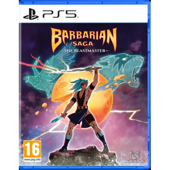A PlayStation 5 game case depicting a warrior executing a slashing sword attack against a massive mechanical golem amidst ancient glowing ruins