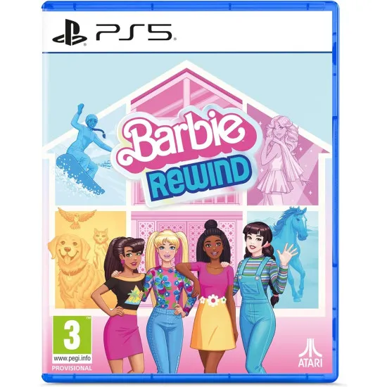 A PlayStation 5 game case showcasing a retro arcade cabinet surrounded by neon pink lights, classic dolls, and stylized pixel-art furniture