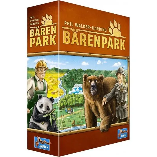 Bärenpark game box cover showing various bear species (polar bear, grizzly) in hexagonal enclosures and park features