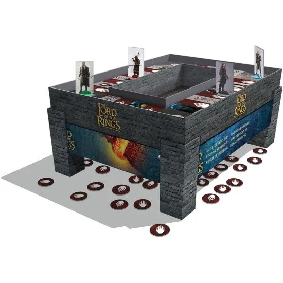 The Lord of the Rings Battle for Helms Deep game box showing the fortress and orc armies