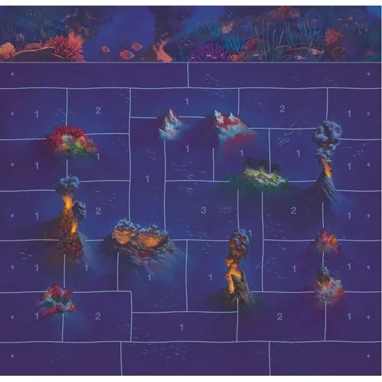 Battle for the Deep board game box art featuring aquatic factions and undersea creature miniatures