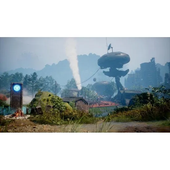 Emma and her dog Koo standing atop a ruined skyscraper overlooking a forest growing out of a wasteland