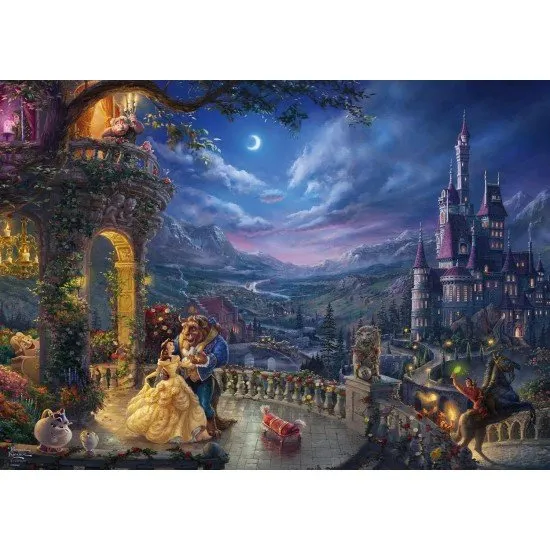 Thomas Kinkade Disney Beauty and the Beast 1000 piece jigsaw puzzle box featuring Belle and Beast in enchanted castle artwork