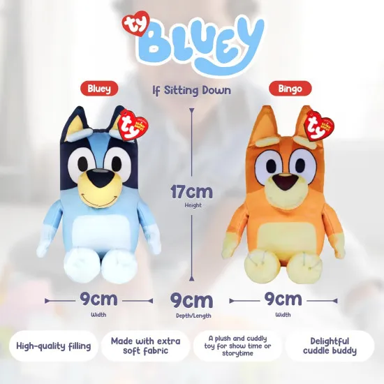 Official TY Beanie Baby Bluey Bingo 20cm plush soft toy front view showing Bingo character detail from the Bluey animated series